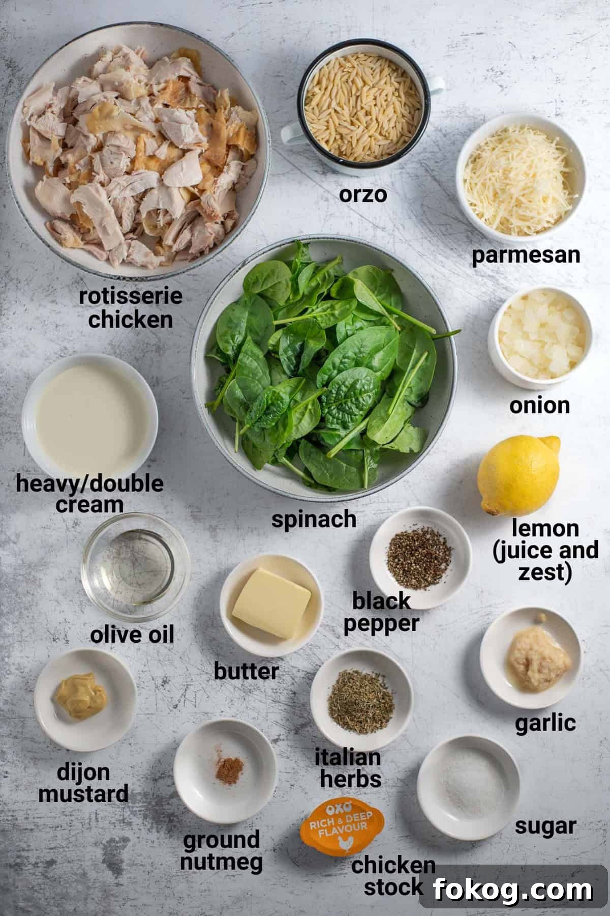 Creamy Lemon Chicken Orzo — One-Pot Weeknight Dinner 7 Lemon chicken orzo pasta ingredients.
