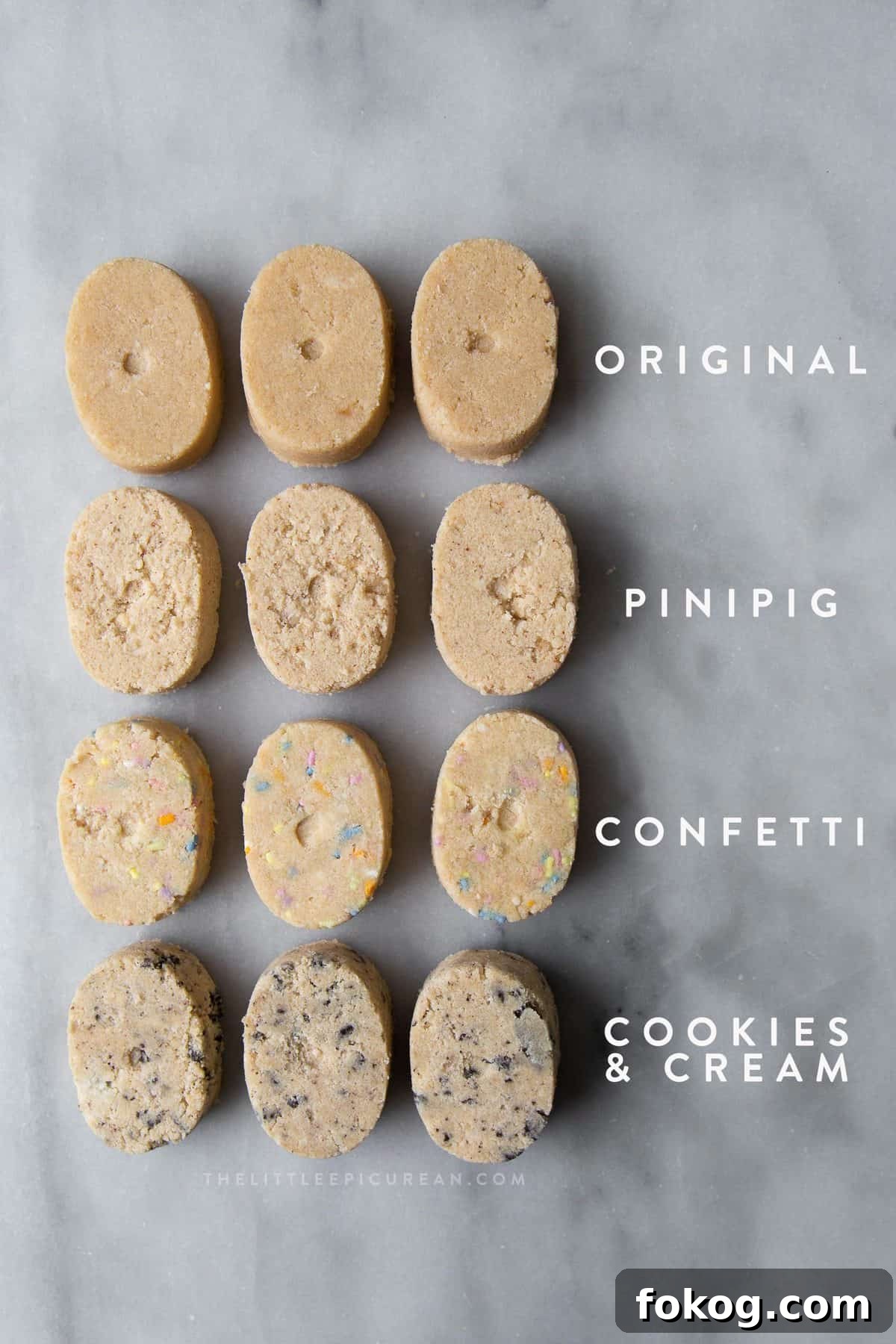 four different homemade polvoron flavors
