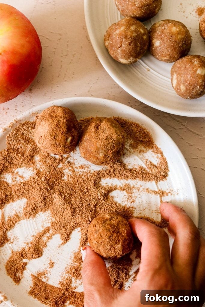 No-Bake Paleo and Vegan Apple Cinnamon Donut Holes 4 Rolling raw vegan donut holes in cinnamon sugar coating