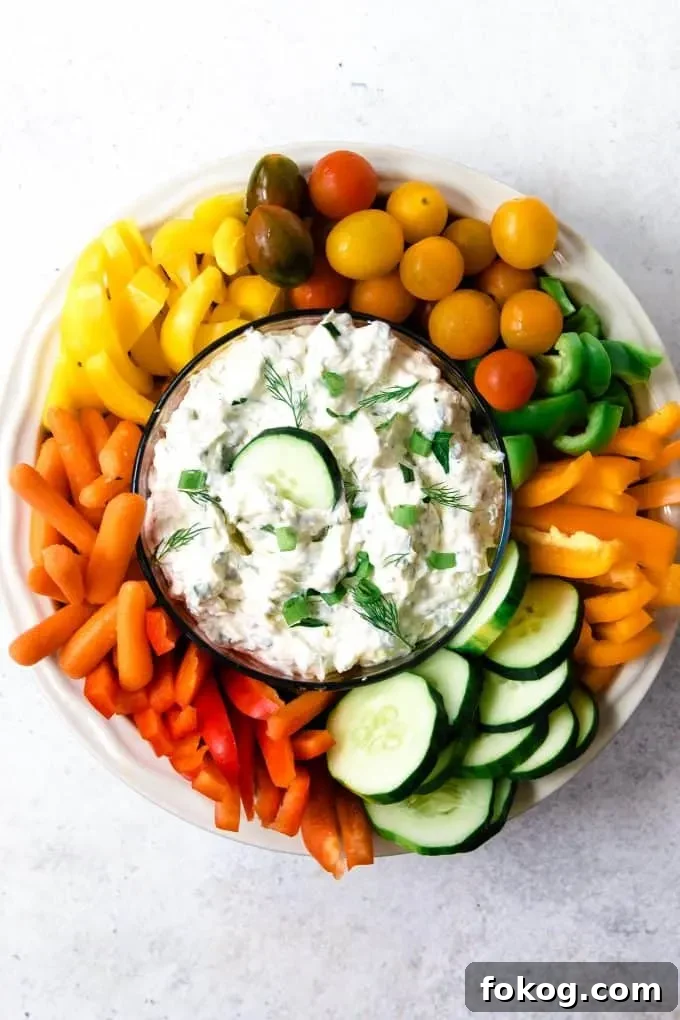 overhead photo of vegetable dip