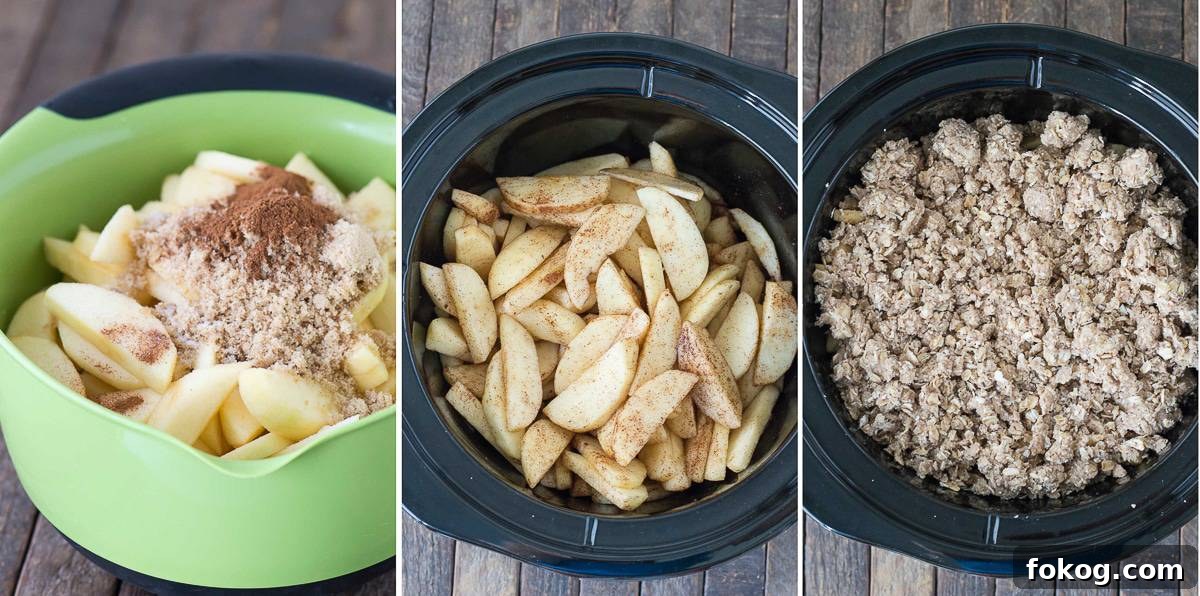 Slow-Cooker Apple Crisp with Cinnamon Oat Topping 5 how to make crock pot apple crisp collage