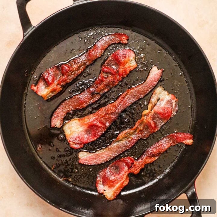 Bacon cooked in a cast iron skillet