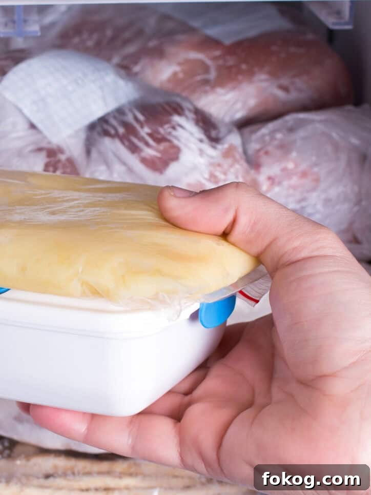 placing white container in the freezer.