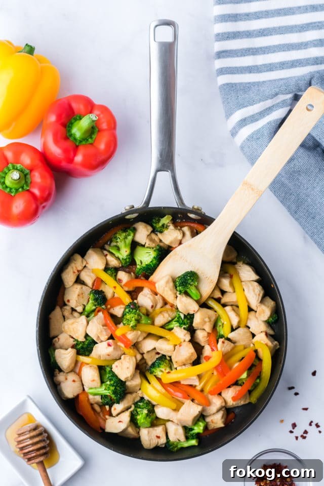 Chicken and veggies in a saute pan