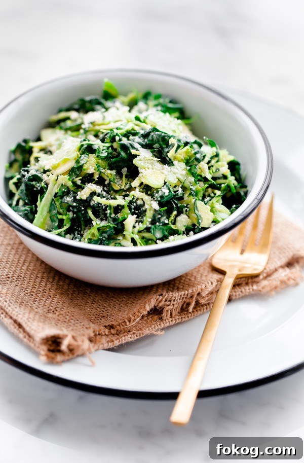 Shaved Broccoli, Brussels Sprouts, and Kale Salad with Truffle Parmesan Dressing. Hearty and filling!
