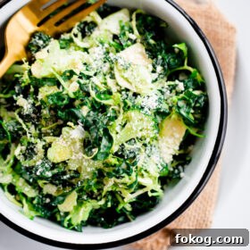 Brussels Sprout, Kale, and Broccoli Salad with Truffle Parmesan Dressing. Hearty and filling!