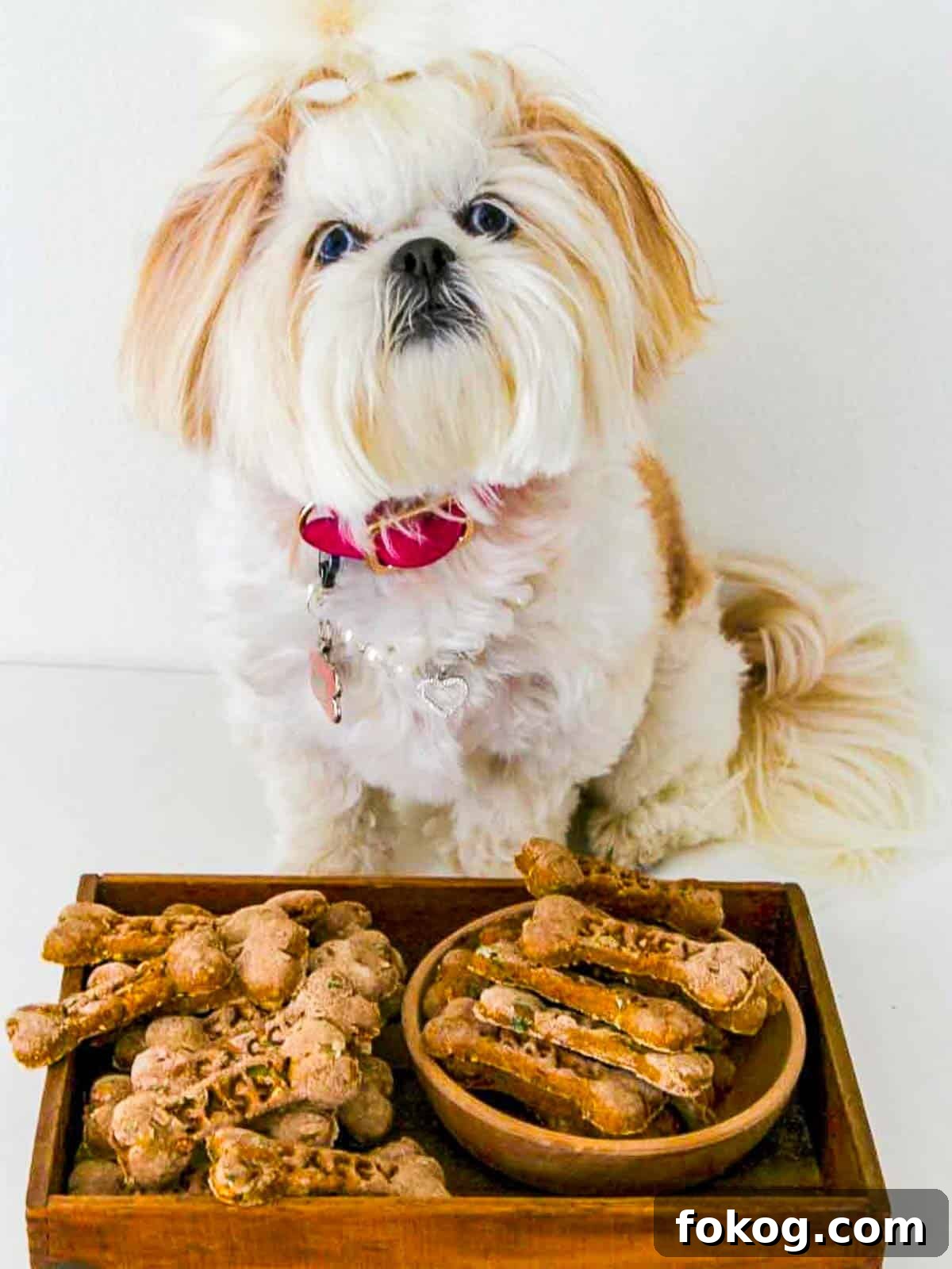 Homemade Dog Treat Recipes: Simple, Nutritious Snacks for Dogs 9 White dog with a big box of homemade dog treats