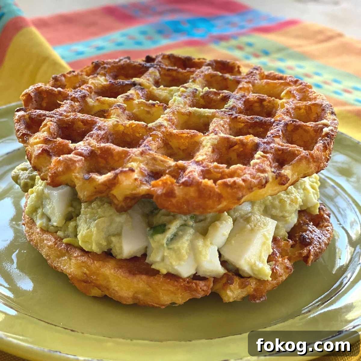 Creamy Low-Carb Keto Egg Salad Recipe for Quick Meals 5 Egg salad served in keto chaffles.
