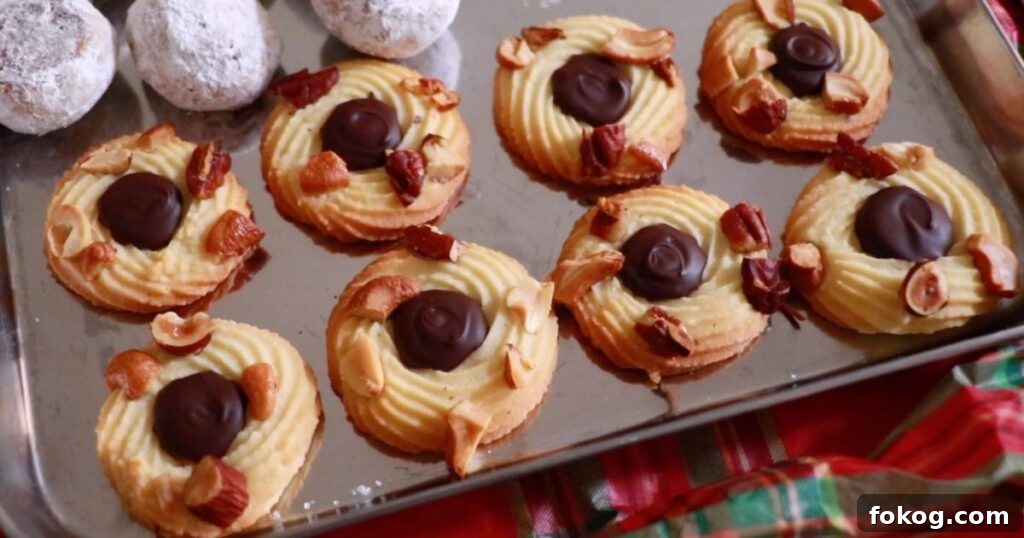 piped cookies with dark chocolate on the middle