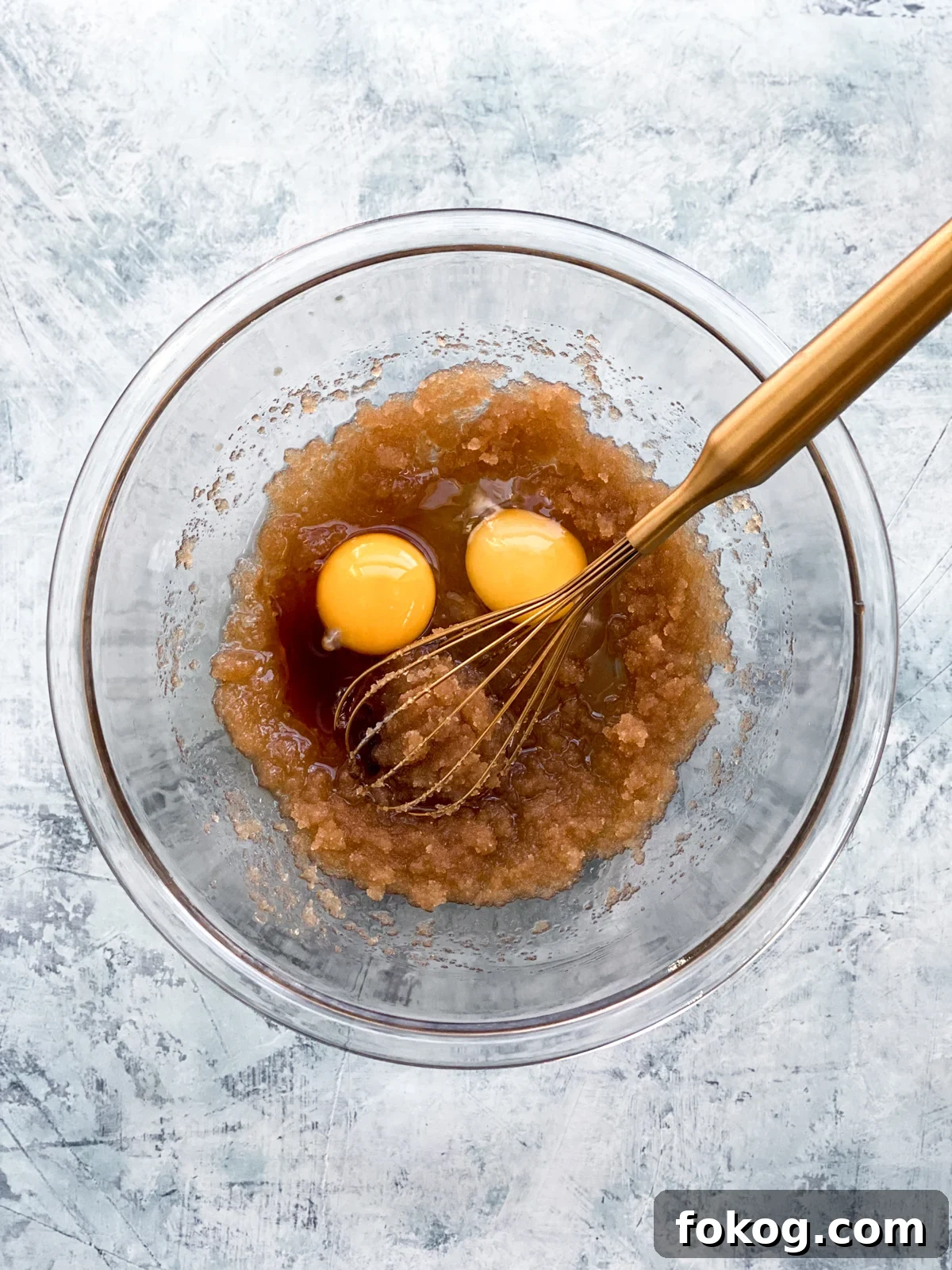 adding egg and vanilla
