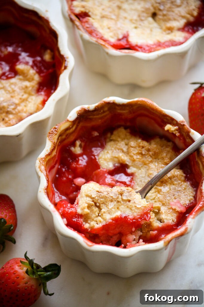 Mini Strawberry Cobbler Recipes: Individual Baked Strawberry Cobblers 2 Individual cobblers with jammy strawberries and a tender biscuity topping