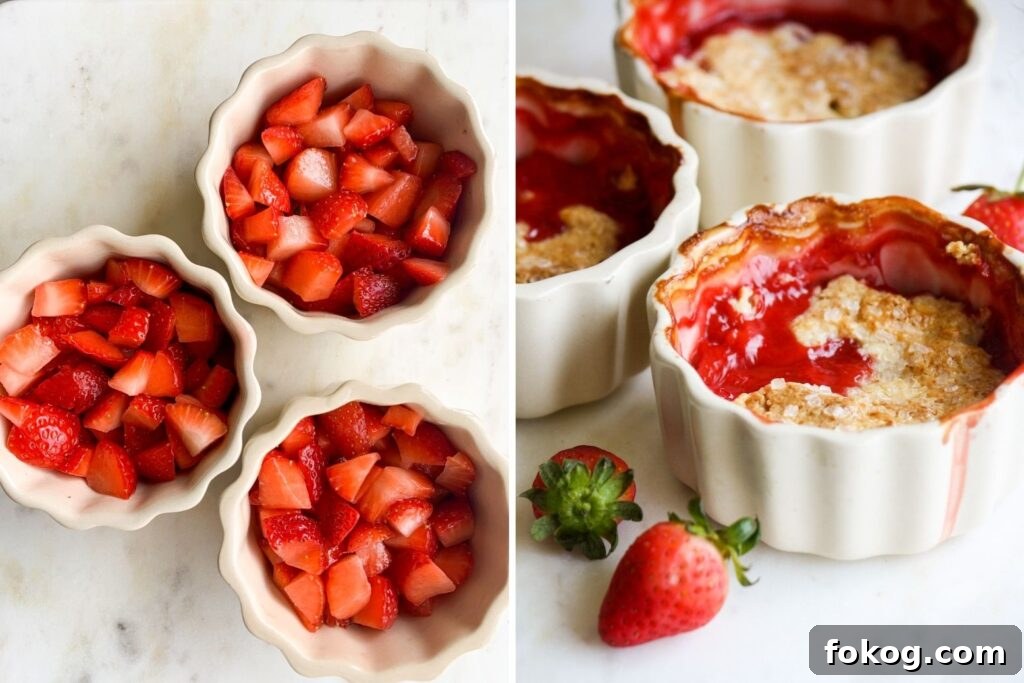 Mini Strawberry Cobbler Recipes: Individual Baked Strawberry Cobblers 4 Individual cobblers with jammy strawberries and a tender biscuity topping