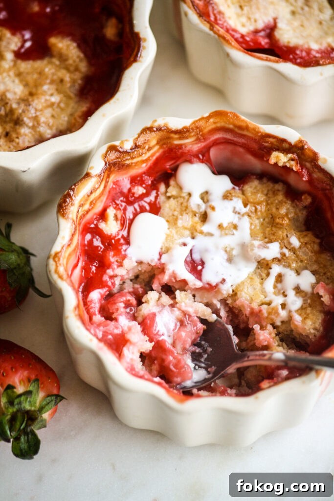 Mini Strawberry Cobbler Recipes: Individual Baked Strawberry Cobblers 5 Individual cobblers with jammy strawberries and a tender biscuity topping