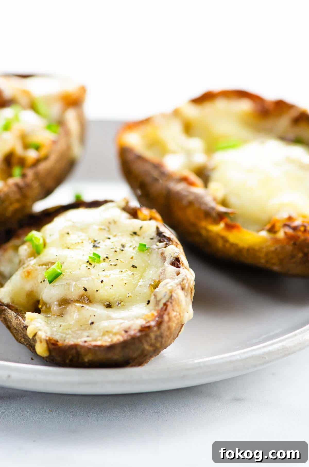 french onion soup potato skins on a plate