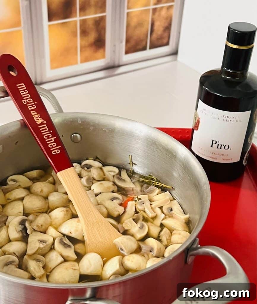 Spicy Italian Marinated Mushrooms In Process