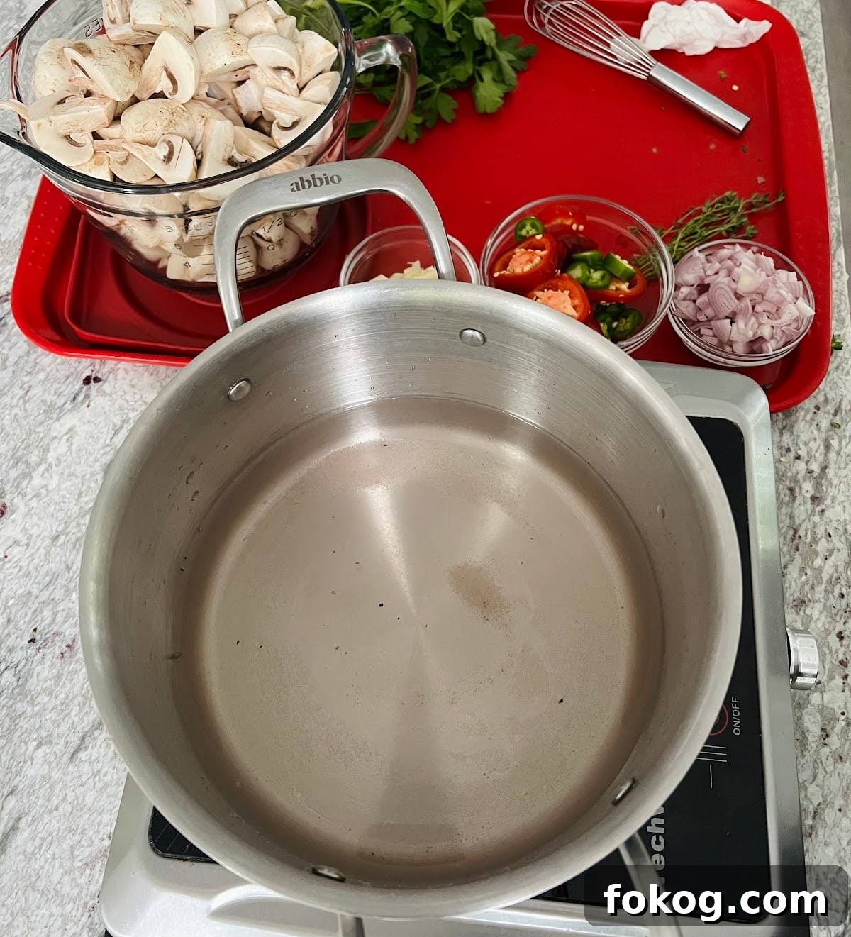 Spicy Italian Marinated Mushrooms In Process