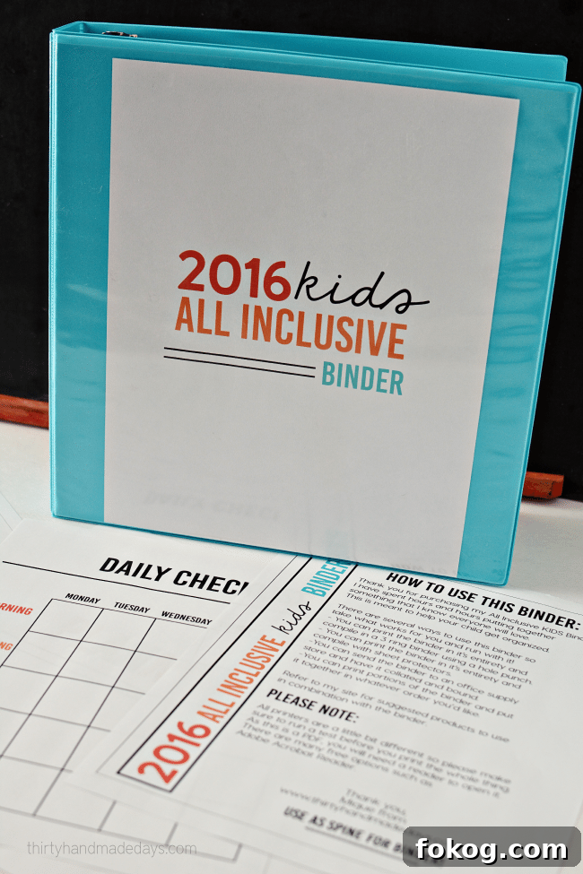 2016 All Inclusive Kids Binder - get kids organized, responsible and independent