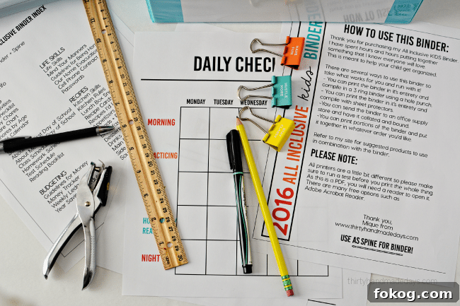 Inside the 2016 All Inclusive Kids Binder - planning, charts, and checklists