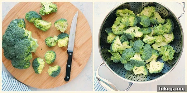 Step 1: cut broccoli into florets Step 1 of making steamed broccoli