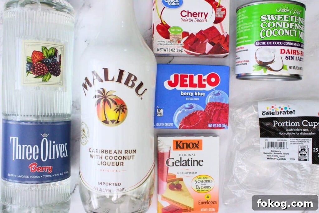 ingredients to make red white and blue jello shots
