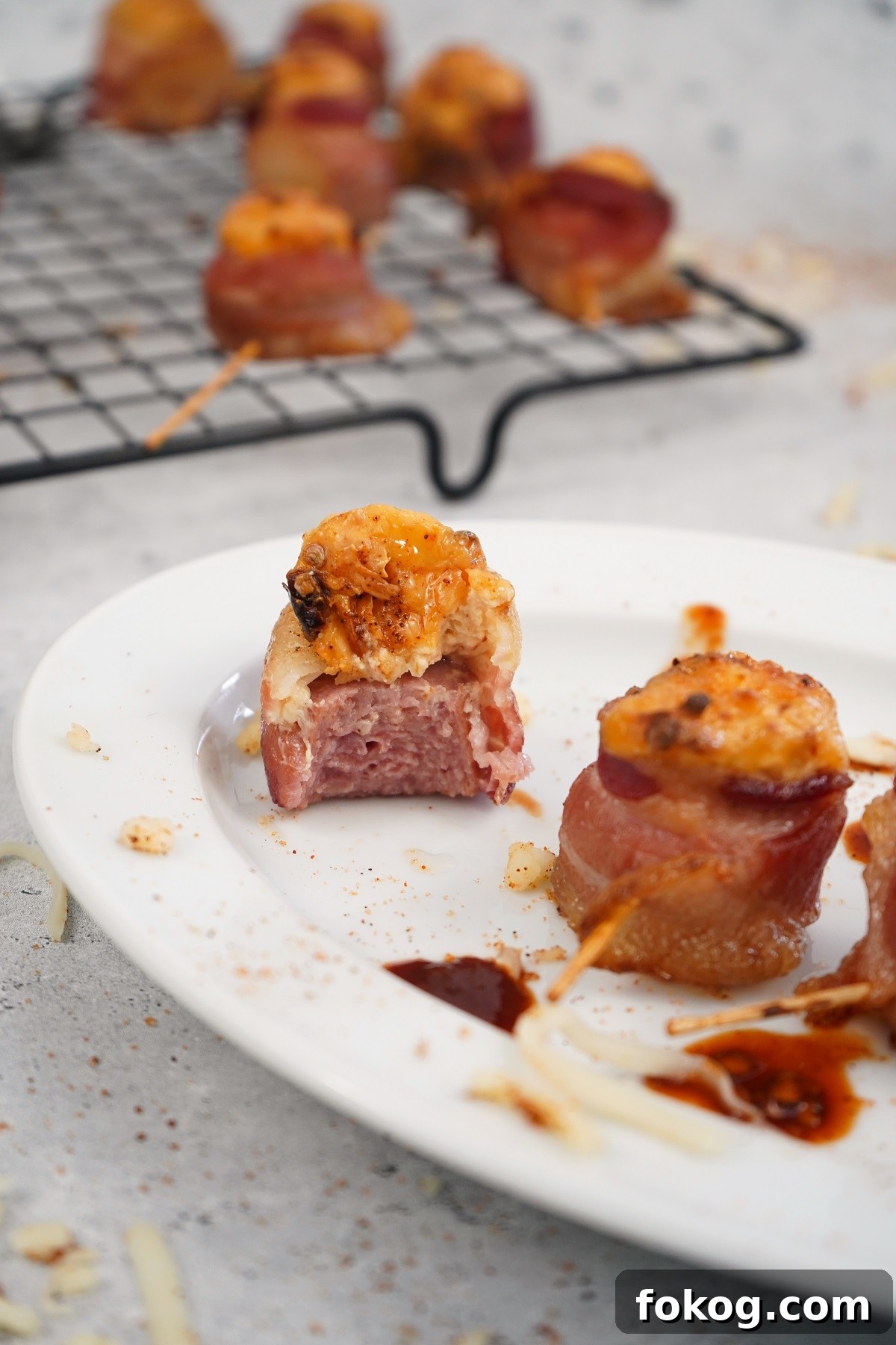 Chipotle smoked pig shots with bite missing. 