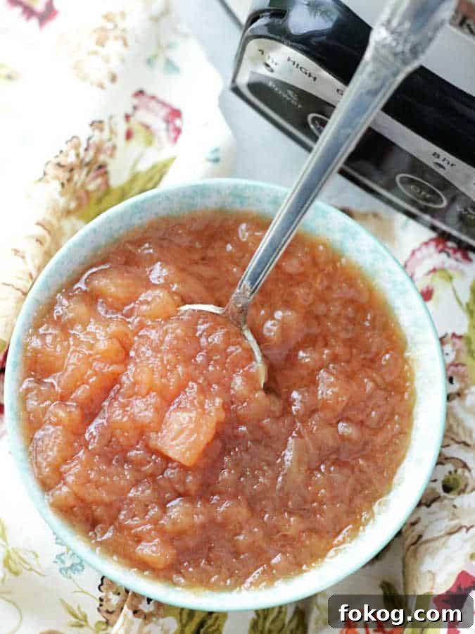 crockpot applesauce using a potato masher for a chunky, rustic texture