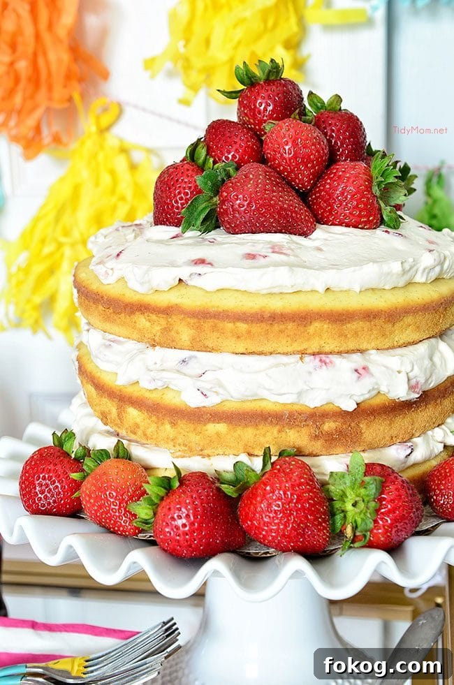 Strawberry & Cream Naked Cake with Birthday Party Cart Guide 4 Homemade Strawberries and Cream Naked Cake recipe.