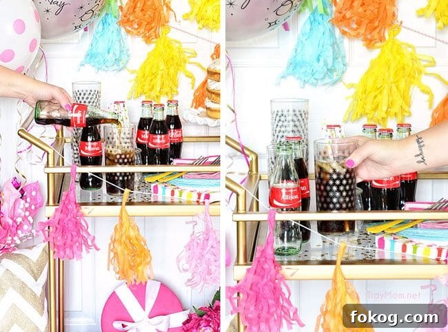 Strawberry & Cream Naked Cake with Birthday Party Cart Guide 5 Custom Coca-Cola bottles make a birthday celebration special!