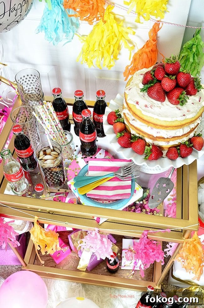 Strawberry & Cream Naked Cake with Birthday Party Cart Guide 7 Birthday Cart with a Strawberries and Cream Naked Cake