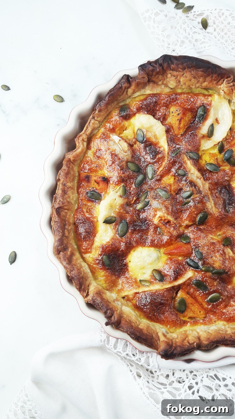Pumpkin goat cheese quiche recipe. The perfect weeknight dinner. Fast and tasty! | ahedgehoginthekitchen.com.