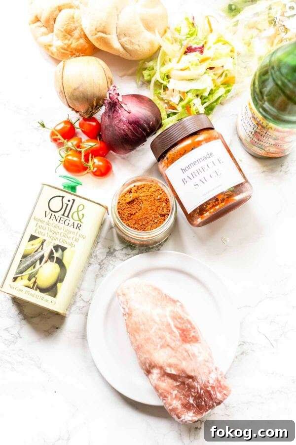 Ingredients for making an Instant Pot Pulled Pork Sandwich.