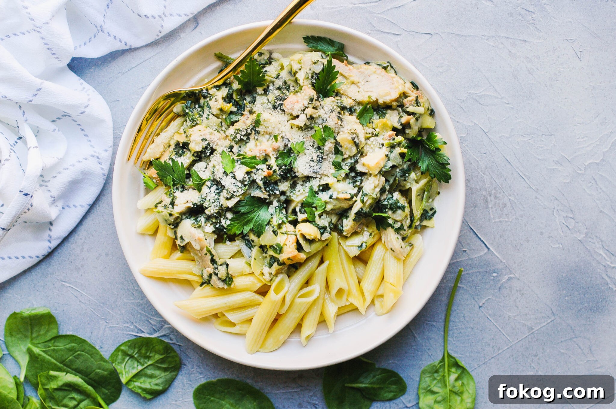 Spinach Artichoke Chicken Pasta