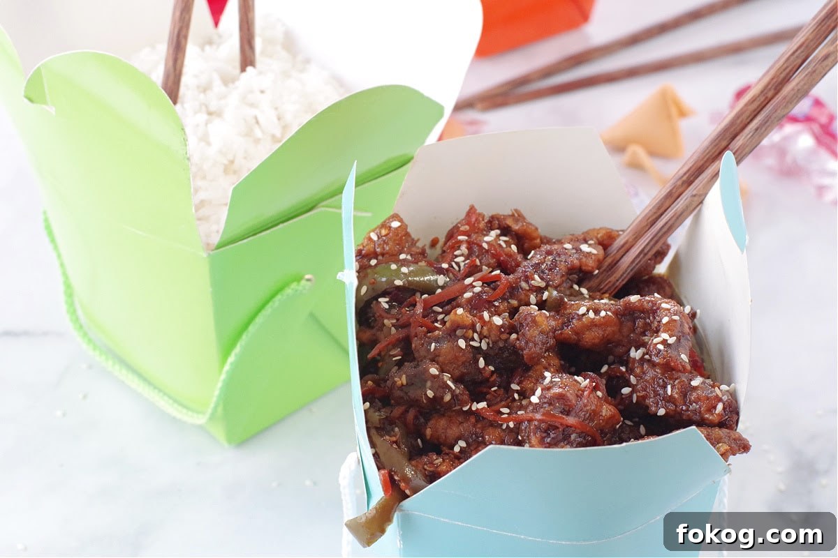 ginger beef in take-out container