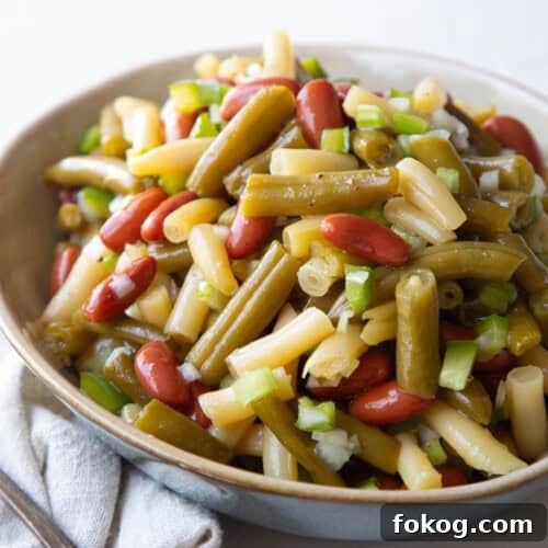 marinated three bean salad in a bowl.
