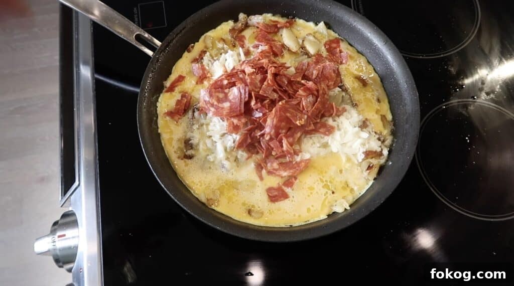 Spanish Omelette Scramble Recipe: Quick Tortilla Española Twist 18 adding jamon