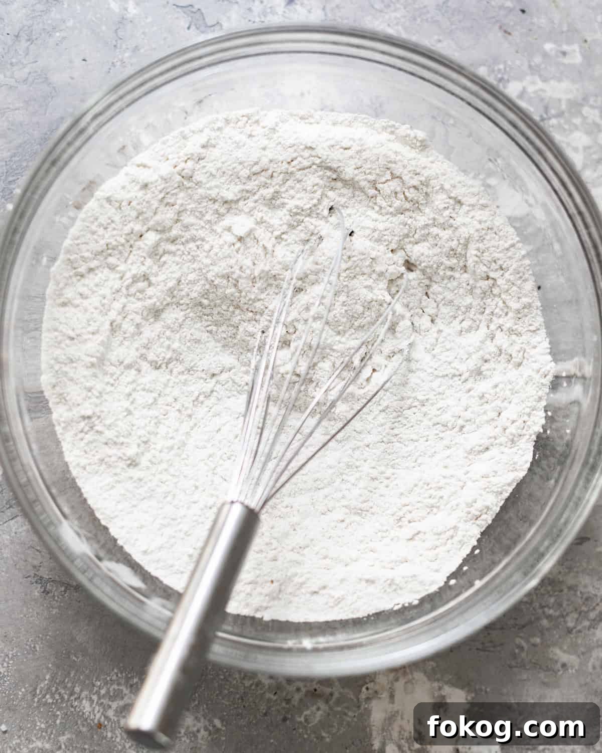dry ingredients whisked together in a bowl.