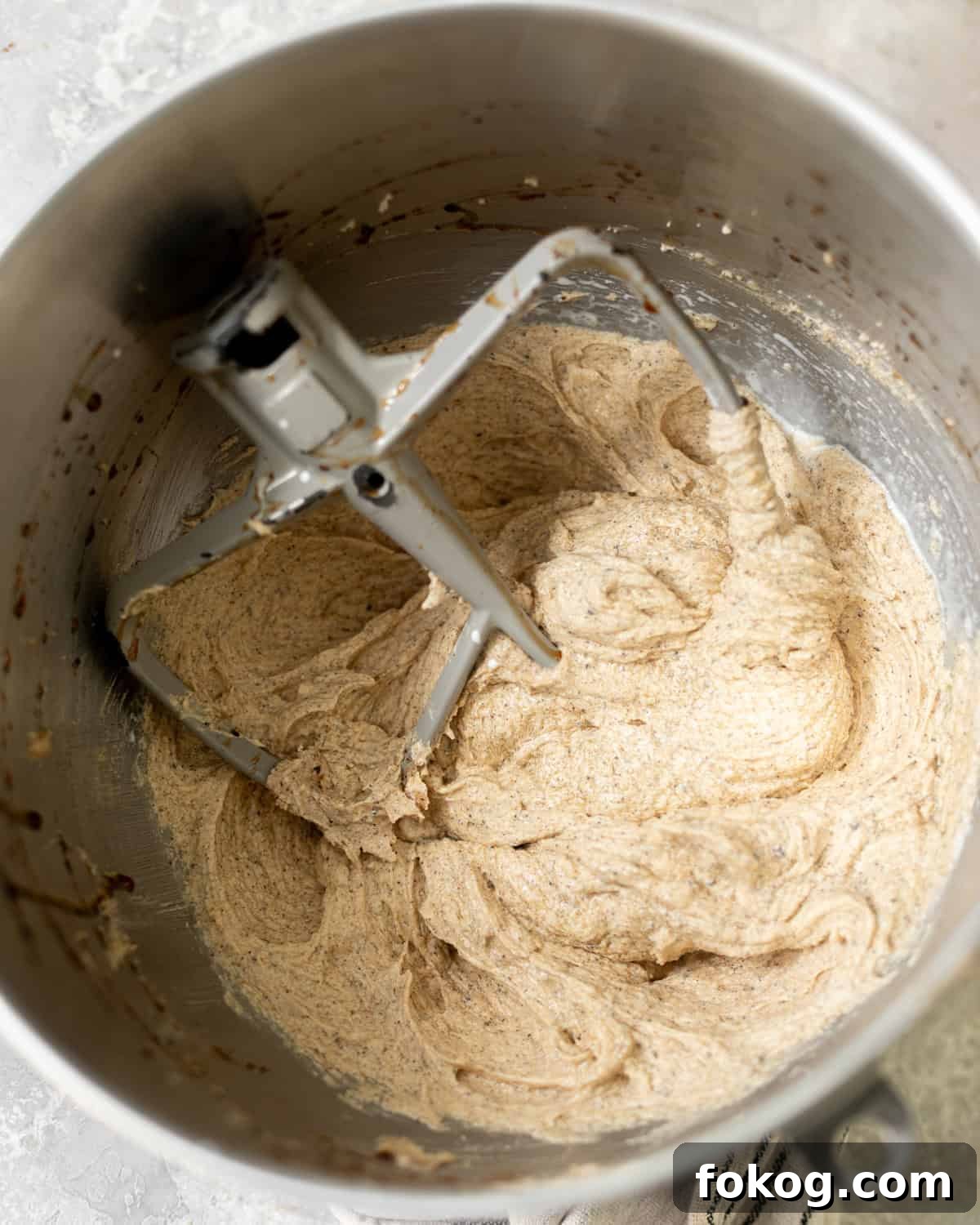 browned butter, brown sugar, and sugar creamed together in the bowl of a stand mixer.