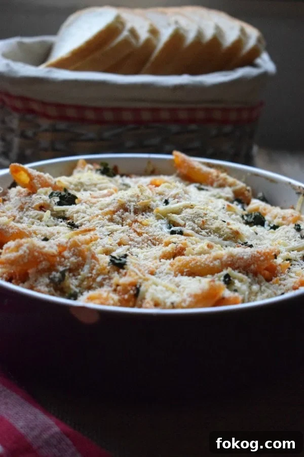 close up of the Tomato & Mozzarella Baked Penne