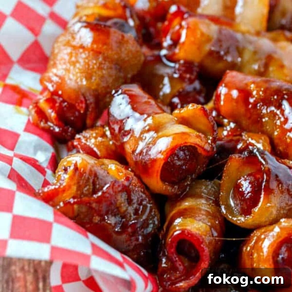 Smoky Bacon-Wrapped Cocktail Sausages: Party Appetizer Recipe 2 Bacon Wrapped Smokies