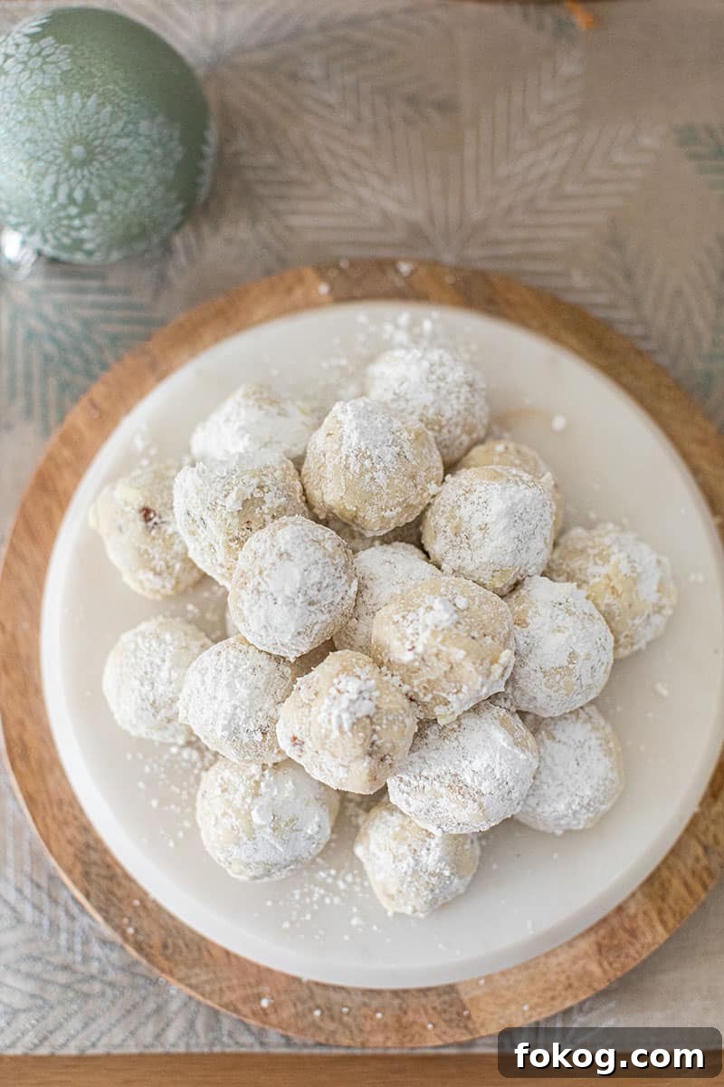 Snowball cookies on a platter.