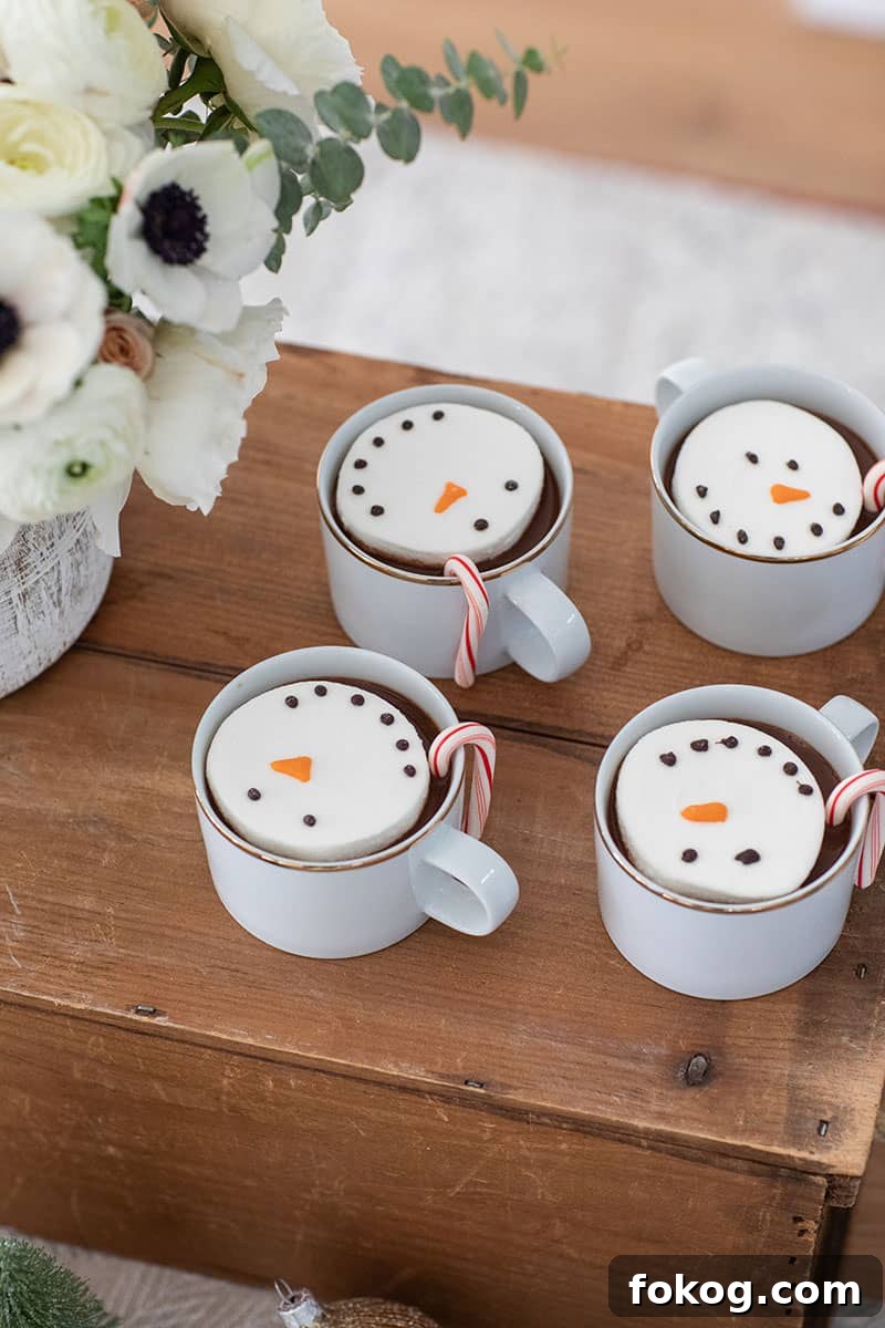 Marshmallow snowmen in hot coco.