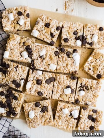S'more cereal treats on a piece of parchment paper.