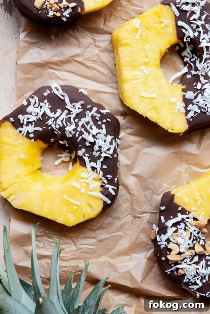 Chocolate-Covered Pineapple Recipe: Sweet Tropical Treat in Minutes 11 3 ingredient chocolate covered pineapple rings with shredded coconut