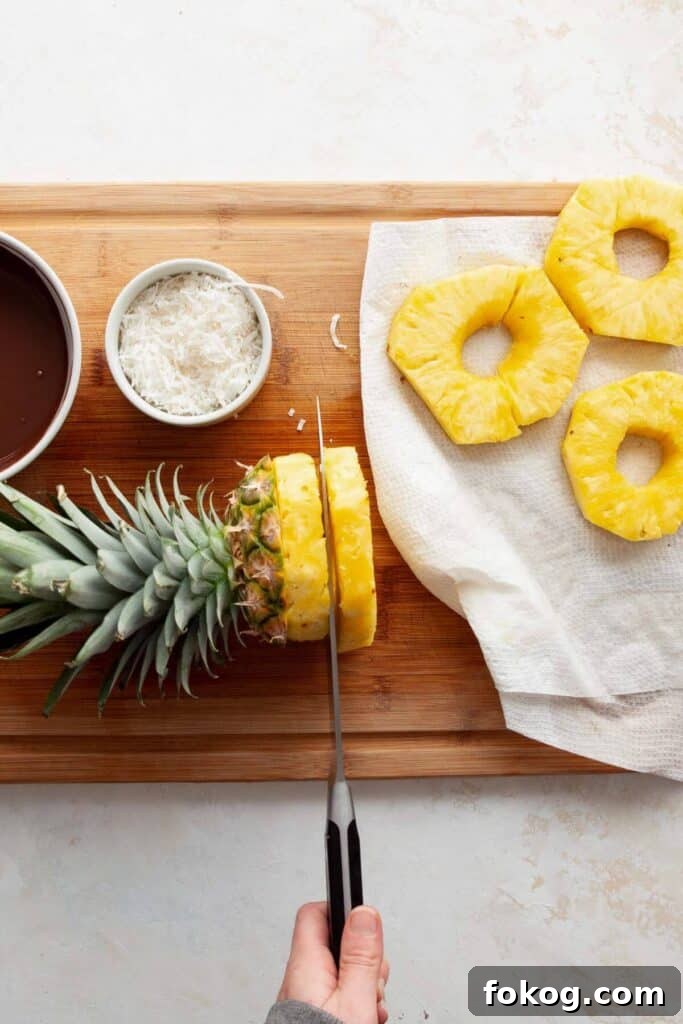Chocolate-Covered Pineapple Recipe: Sweet Tropical Treat in Minutes 4 cutting fresh pineapple into rings