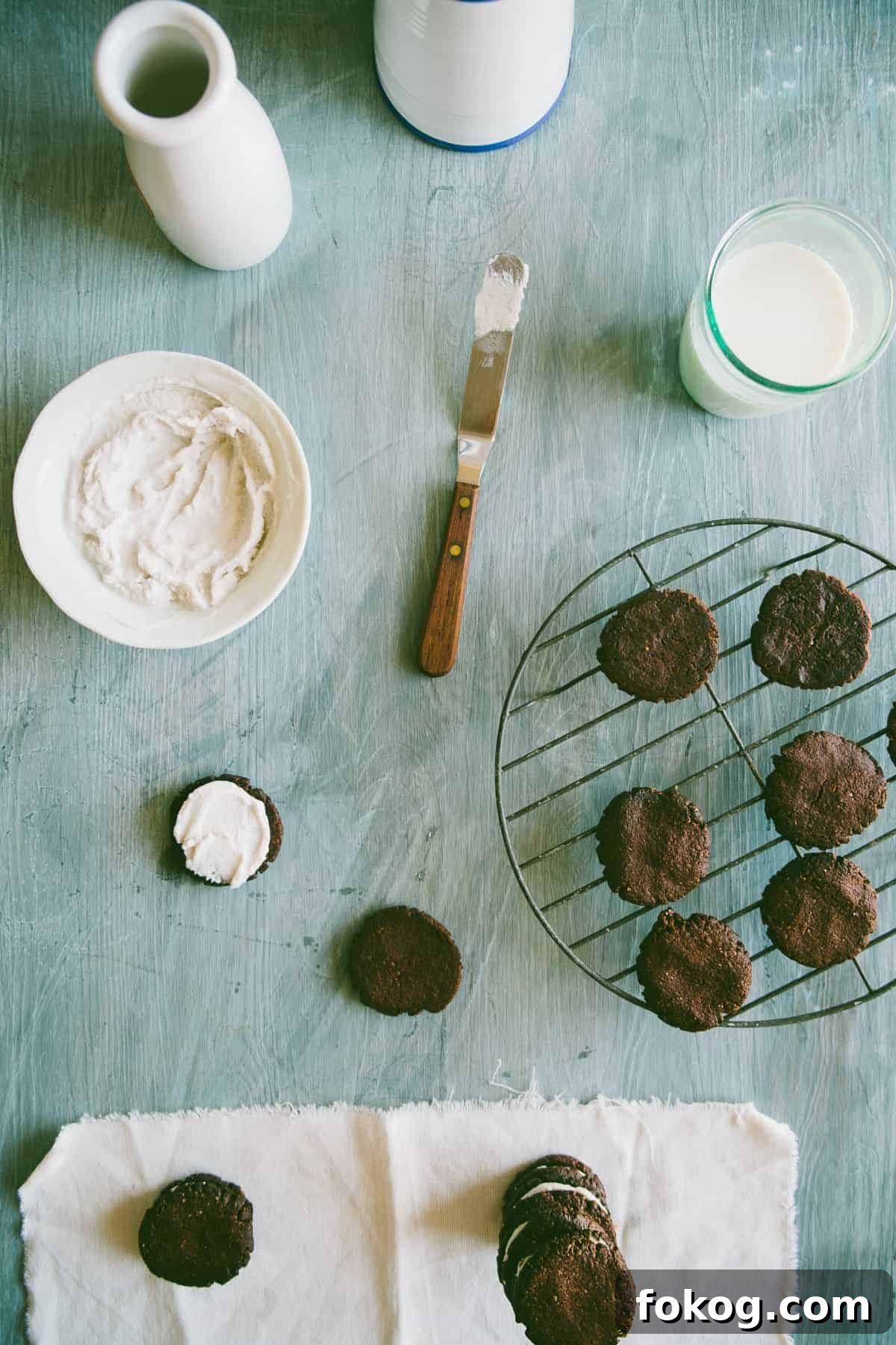 preparing homemade Oreo cookies