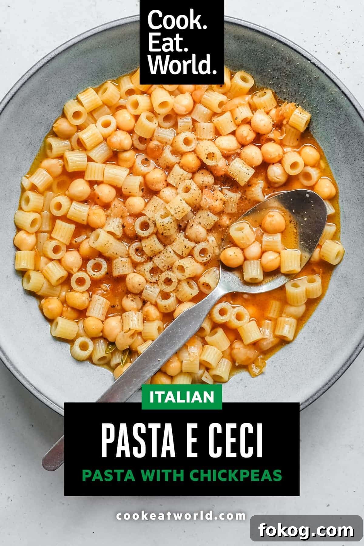 Pasta e Ceci – Italian Pasta with Chickpeas | cookeatworld.com An overhead view of a bowl of pasta e ceci