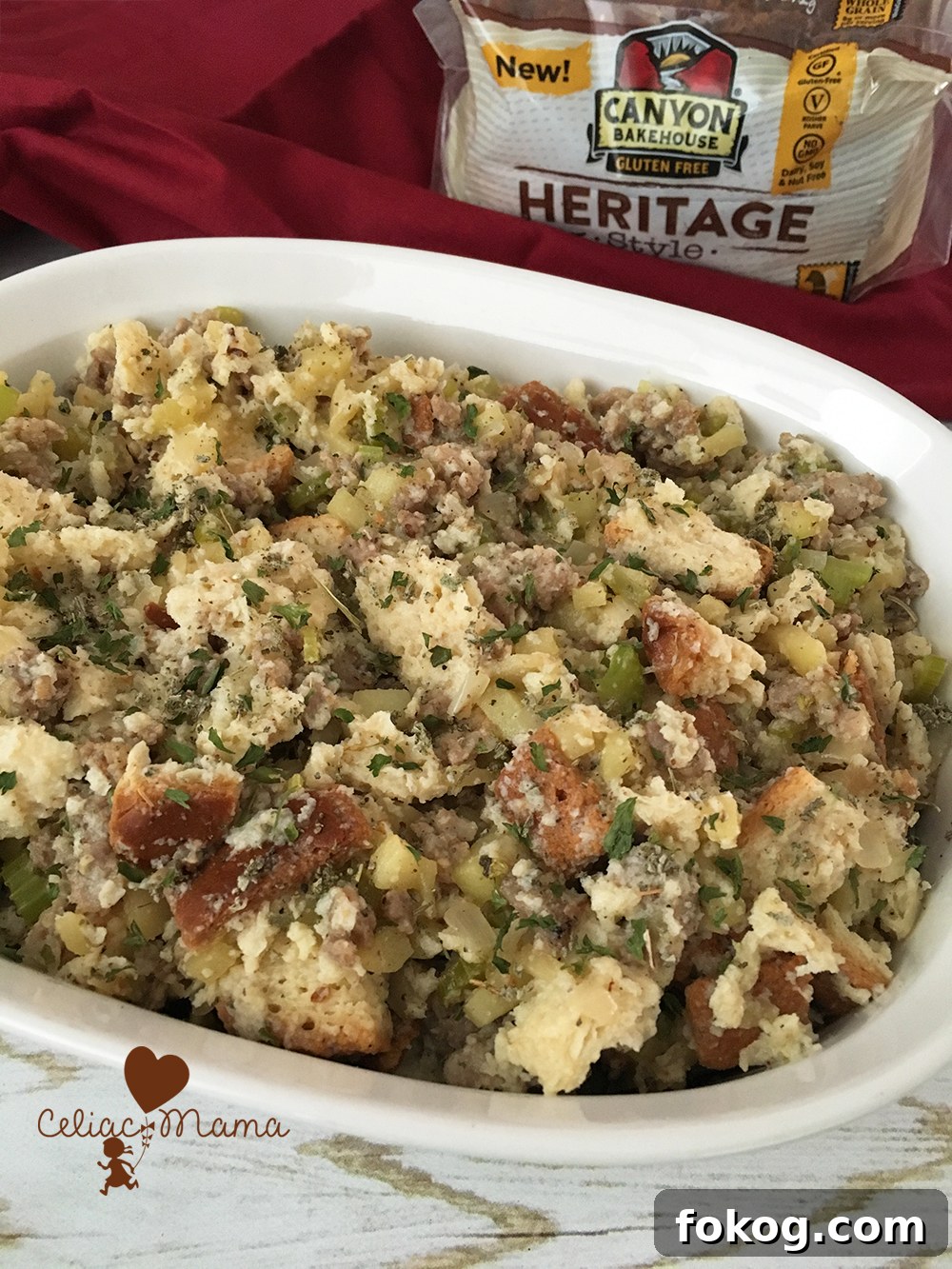 Gluten-Free Apple and Sausage Stuffing Recipe for Holidays 4 sausage-apple-stuffing-canyon-bakehouse