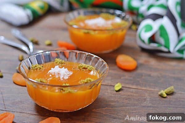 Qamar al-Deen Apricot Pudding Recipe: Traditional Middle Eastern Dessert 3 Glass cups with Apricot pudding