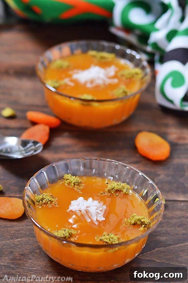 Qamar al-Deen Apricot Pudding Recipe: Traditional Middle Eastern Dessert 4 Glass cups with Apricot pudding