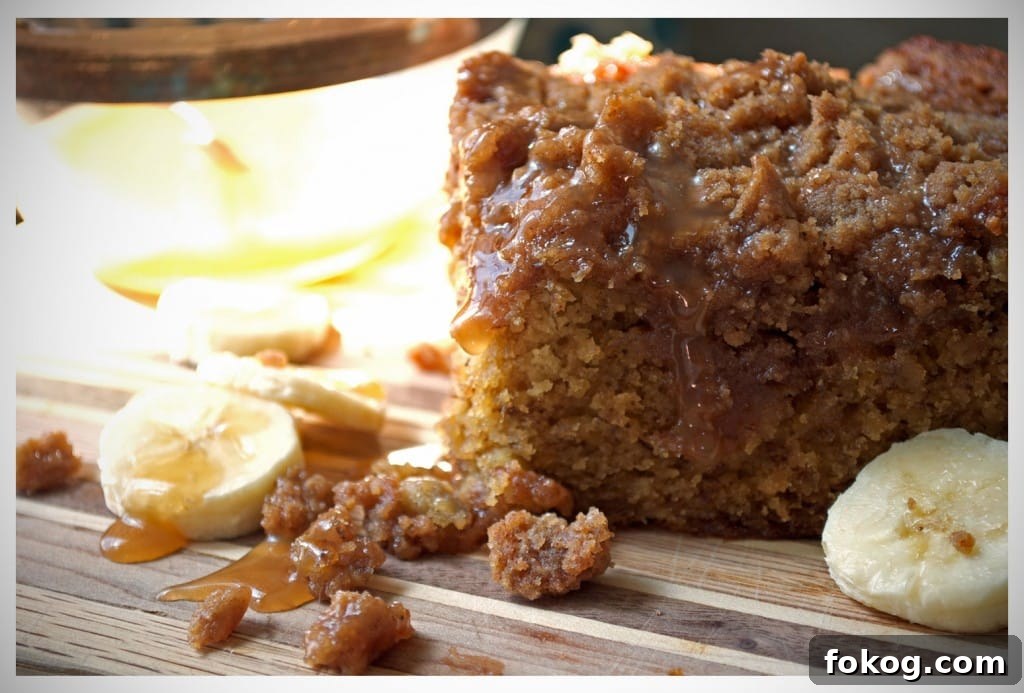 Banana Crumb Cake with Caramel Rum Sauce Recipe 5 Banana Crumb Cake slice